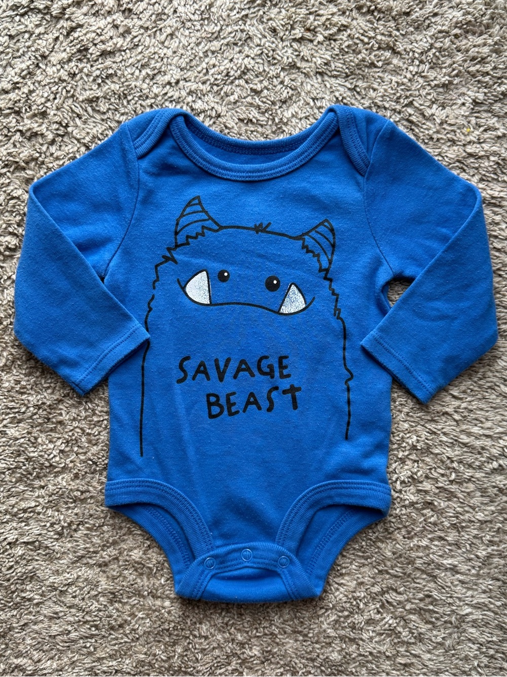 Lullaby Lane Savage Beast Monster Graphic Bodysuit 3-6 Months Blue Long Sleeve